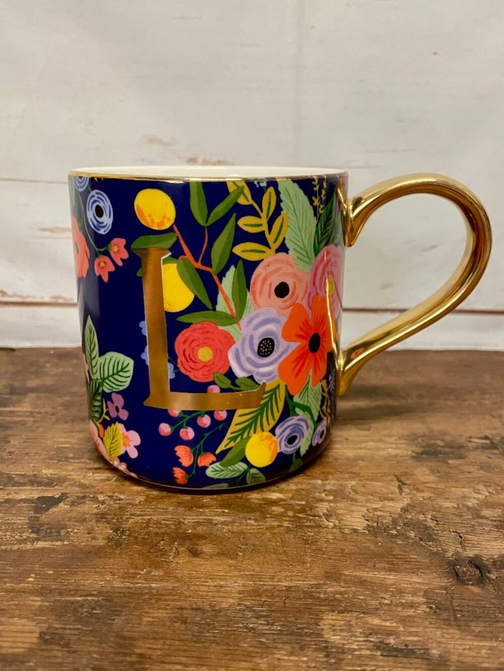 Rifle Paper Co. for Anthropologie "L" Monogram Floral Mug